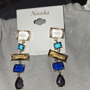 Natasha Couture Gold and Blue Multi-Stone Earrings
